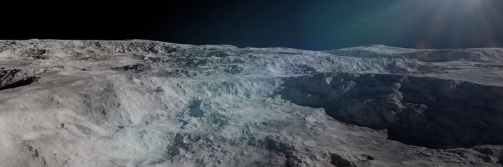 Wall Mural - moon surface, crater in lunar landscape, background banner format