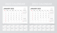 Calendar For 2022 2023 Years. Planner Calender Template. Week Starts Sunday. Yearly Stationery Organizer With 12 Month. Table Schedule Grid. Horizontal Monthly Diary Layout. Vector Simple Illustration