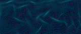 Fototapeta Do przedpokoju - Abstract wavy 3d mesh on a blue background. Geometric dynamic wave. 3D technology wireframe. Vector illustration.