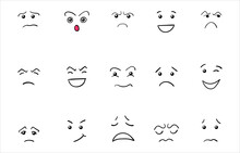 Cartoon Cute And Funny Faces With Positive And Negative Emotions.