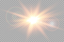 Vector Transparent Sun Light, Lens Flare Special Effect. Solar Flare With Beams And Spotlight

