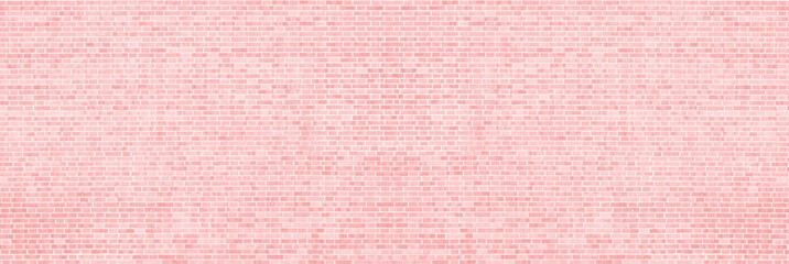 Canvas Print - Coral color old shabby brick wall wide panoramic texture. Pastel pink orange large brickwork. Abstract vintage background