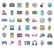 Set of 90s and Y2k icons in pixel art design isolated on white background