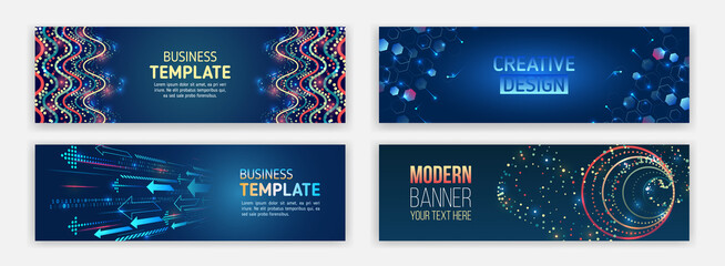 Fototapete - Scientific and technical concept. Modern banner in hi-tech style. Set of web banner templates, information protection, big data.