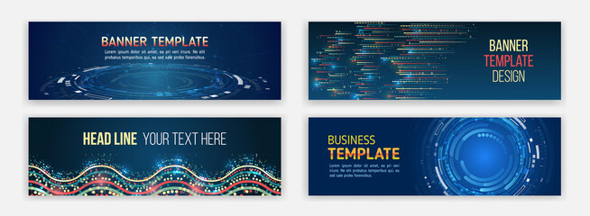 Wall Mural - Set of web banner templates, information protection, big data. Scientific and technical concept. Modern banner in hi-tech style.