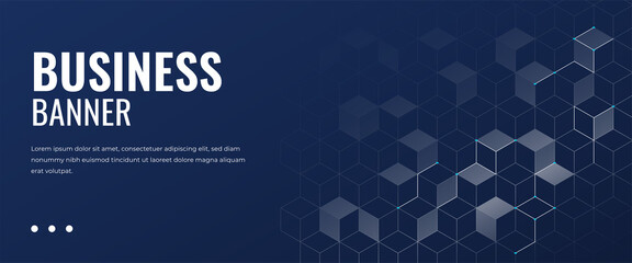 Wall Mural - Horizontal business banner template with abstract hexagon line elements.