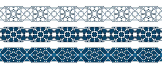 Wall Mural - Set of borders of Islamic pattern for Ramadan greetings cards and templates. Vector illustration.