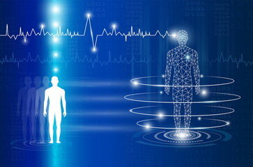 abstract background technology concept in blue light,brain and human body heal ,technology modern me