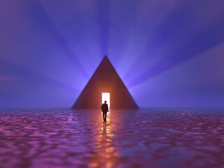 Sticker - man walks towards the light of the pyramid