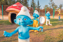 19 May 2022, Antalya, Turkey: The Smurfs From Belgian Franchise In Child Playground In Amusement Park