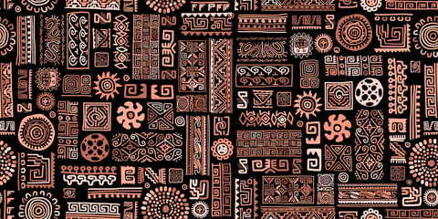Poster - Ethnic handmade coral ornament, seamless pattern