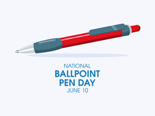 National Ballpoint Pen Day Vector. Red Ballpoint Pen Vector. Writing Utensil Icon. June 10. Important Day