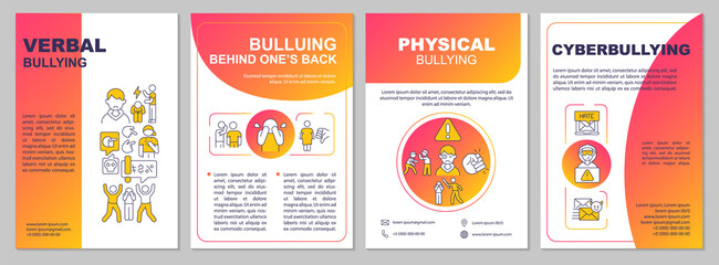 Wall Mural - teenage bullying and harassment red gradient brochure template. leaflet design with linear icons. 4 