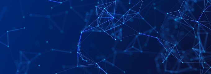 Abstract 3D illustration with connected dots and lines. Wireframe polygonal element. Science and technology. 3d.