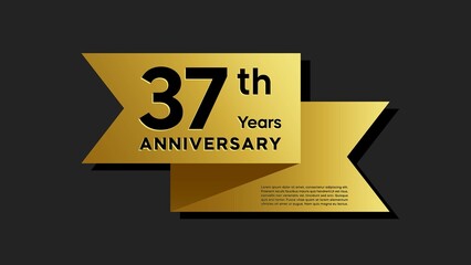 37 years anniversary logo with golden ribbon for booklet, leaflet, magazine, brochure poster, banner, web, invitation or greeting card. Vector illustrations.