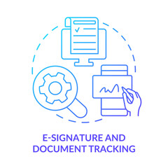 Wall Mural - E-signature and document tracking blue gradient concept icon. Sales software abstract idea thin line illustration. Online signing. Legal status. Isolated outline drawing. Myriad Pro-Bold font used