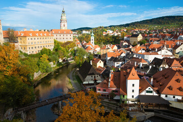 Canvas Print - Cesky Krumlov - oldtown city and river in Autumn, Czech Republic