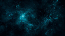Space Background. Colorful Fractal Blue Nebula With Star Field. 3D Rendering