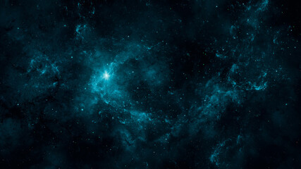 Space background. Colorful fractal blue nebula with star field. 3D rendering