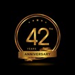 42 years anniversary logo with gold color and ribbon for booklet, leaflet, magazine, brochure poster, banner, web, invitation or greeting card. Vector illustrations.