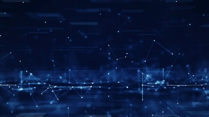 Leinwandbilder - Abstract concept of digital technology and online cybersecurity data protection. Slow moving polygon internet network connection with dark blue background. front focus back blur. Big data.