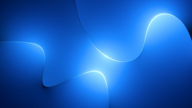Wall Mural -  - 3d rendering, abstract modern minimal wallpaper with wavy lines glowing over the blue background