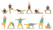 Set of Senior Male and Female Characters Practicing Yoga and Meditation. Elderly People Active Healthy Lifestyle, Sports