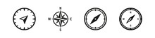 Compass Vector Sign. North West South East Wind Rose. Map Direction Isolated Icon Set. Black Compass On White Background.