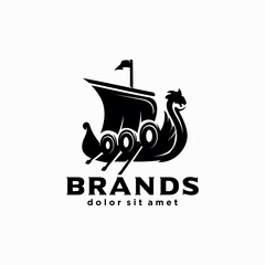 scandinavian drakkar logo design illustration of Viking ship Flat emblem 