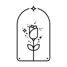 Boho Rose Icon Into Bell Shape. Black Outline Logo. Minimalist Modern Style. Vector Illustration, Flat Design