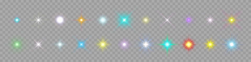 Wall Mural - Sparkle star light. Vector magic shine glowing sparkles with glowing effect on transparent background
