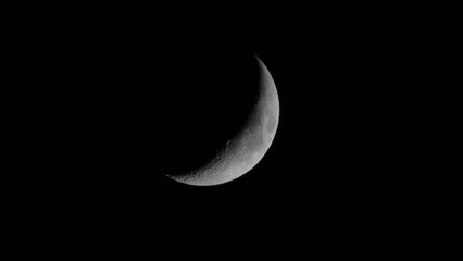 Wall Mural -  Quarter crescent moon, on a black background of the night. Lunar surface with craters.
