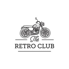 Vintage Scrambler Motorcyle Logo Design. Retro Motorcycle Club Badge In Doodle Line Art Drawing Style Illustration. Classic Bike Label Design Badge Vector. Custom Garage Motor Club Emblem