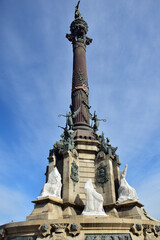 The lions at the Columbus monument. The Monument of Christopher Columbus, Barcelona