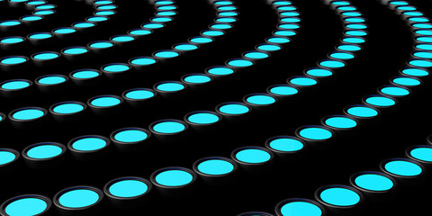 Wall Mural - Neon lights in circles. Blue light on black background. 3d render illustration