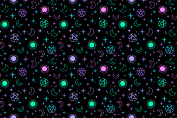 Wall Mural - mystical esoteric pattern with sun, moon and magic symbols