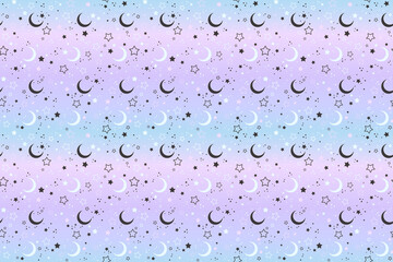 Wall Mural - seamless gradient sky with stars and crescents