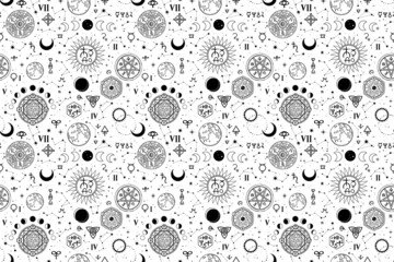 Wall Mural - seamless pattern with alchemical and space elements