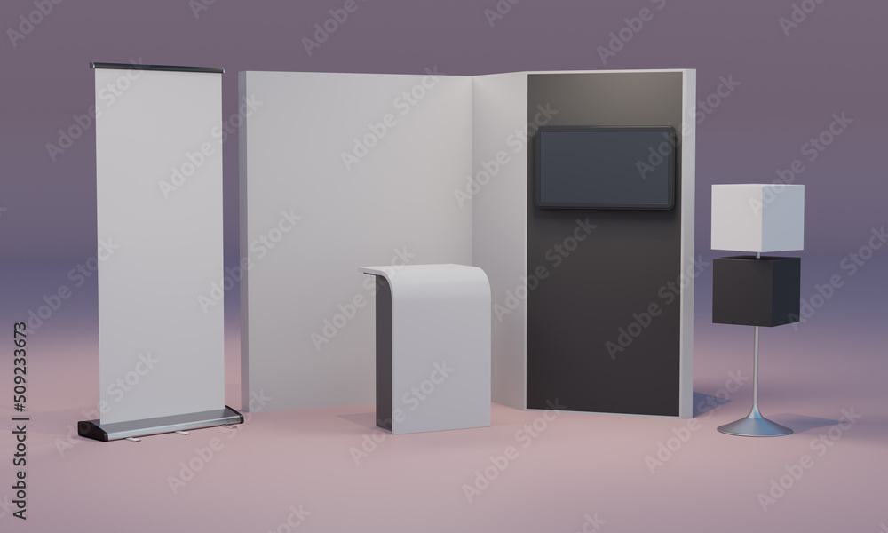 3D exhibition booth for mockup. Blank empty promotional stand ...