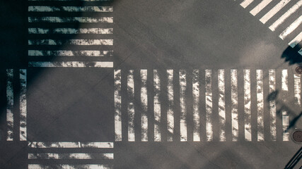 Elevated view over pedestrian crossing road intersection of Japan. Aerial street