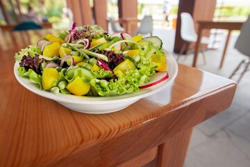 Traditional delicious food, tasty vegetable salad on the desk