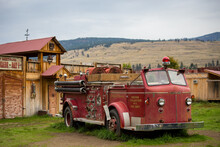 Vintage Red Fire Truck On The Farm In Canada