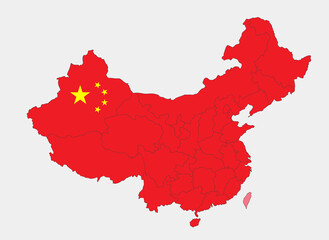Wall Mural - Map of the China in the colors of the flag with administrative divisions, blank