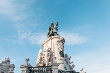 Wall Mural - Statue of Don José I in Lisbon is beautiful with a blue sky. Journey to Lisbon, Portugal. Commerce Square