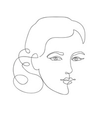 Wall Mural - Beautyfull girl face. Attractive young woman portrait female beauty concept. Continuous line drawing. Black and white vector illustration