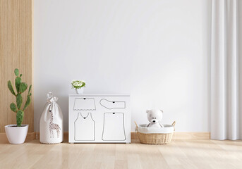 Wall Mural - Wardrobe in white child room interior with copy space, 3D rendering