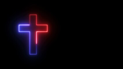 Wall Mural - Red and blue neon christian cross seamlessly looping 4k animation vdo background