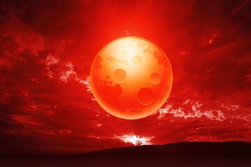 Wall Mural - blood moon real full blood moon in black sky with cloud.