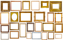 Collection Of Isolated Old Fashioned Empty Art Frames In Different Shapes