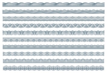 guilloche borders, bank money, diploma and certificate security frames, vector pattern, banknote cur